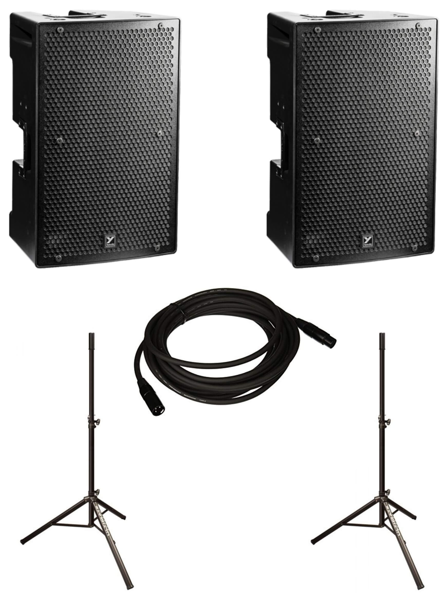 Sistema de sonido con 2 parlantes autoamplificados Yorkville EF15P, 2  soportes para parlantes y cable